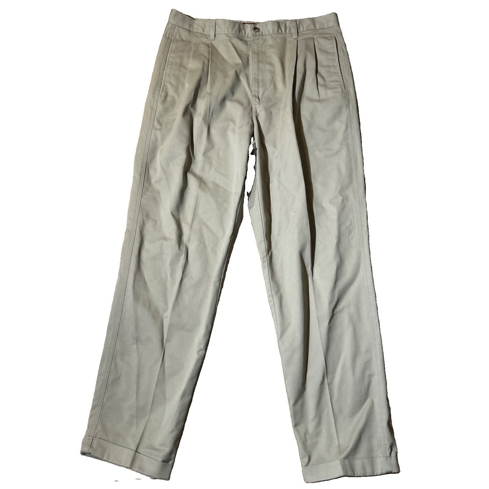 Chaps Ralph Lauren Pants Men's 36x32 Khaki Pleated Cuffed Cotton Chinos Vintage